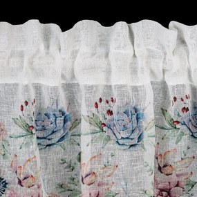 Dekorstudio Kuchynská záclonka DORA zdobená kvetinovou potlačou a čipkou 150 x 30 cm