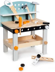 Detský drevený pracovný stôl ECOTOYS – dielňa s náradím 38 dielov pre deti 3+