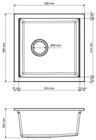 Gamma Decor 4850, 1-komorový granitový drez 480x500x215 mm, čierna, GMA-ZLE000156