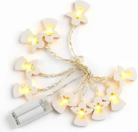 DECOLED LED svetlá na batérie 2 m teplá biela, 10 LED diód, drevené anjeli, priehľadný kábel IP20, 2×AA