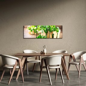 Obraz čerstvej mäty (s hodinami) (90x30 cm)