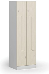 Kovová šatníková skrinka S1 Z, 4 oddiely, 1850 x 600 x 500 mm, cylindrický zámok, laminované dvere, breza