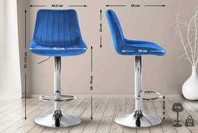 2x Barová stolička Toni - zamat, chróm rám - Modrá