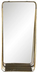Zlaté obdĺžnikové zrkadlo v kovovom ráme s drevenou poličkou Gold- 29 * 11 * 59 cm