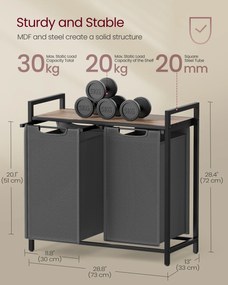 Kôš na prádlo, 2 priehradkový, 2 × 46 l, 73 × 33 × 72 cm, ťavová hnedá a šedá