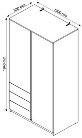Šatníková skriňa Carlos, šedý beton, 100 cm