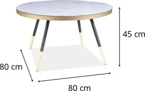 Konferenčný stolík Vegas 80 cm biely mramor/čierny