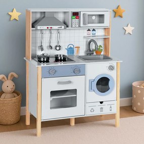 Drevená detská kuchynka ECOTOYS s LED, zvukmi a práčkou