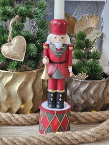 Červený vianočný dekoračný svietnik Luskáčik - 7*7*26 cm