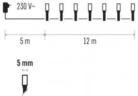 Led vianočná reťaz pulzujúca, 12m, jantarová/červená, čas.