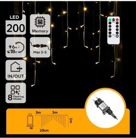 Aigostar - LED vonkajší vianočný reťazec 200xLED/6W/230V/8 funkcií 3x1m IP44 teplá biela + diaľkové ovládanie
