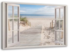 Obraz na plátně, Okno s výhledem na pláž - 100x70 cm