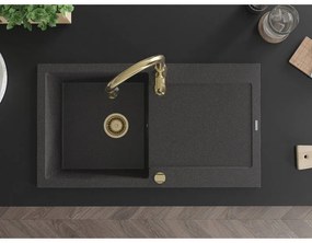 Mexen Leo, 1-komorový granitový drez 900x500x190 mm a drezová batéria Savita, čierna škvrtnitá, 6501-76-672601-50