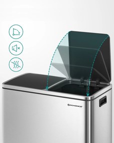 Vasagle Kôš na separovanie odpadu SORT, 2x30l+vrecia na odpadky, strieborná/čierna