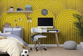 Samolepiaca tapeta horčicový vzor dúhy Mid-Century