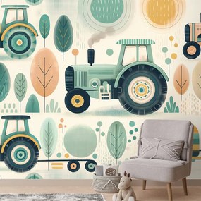 Samolepiaca tapeta detské traktory v pastelových farbách