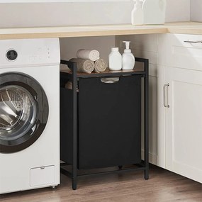 Kôš na bielizeň, s poličkou, 65 l, vysúvateľný, rustikálna hnedá a čierna farba