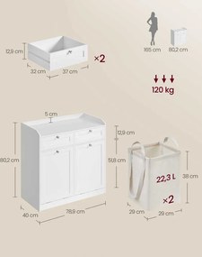 Kúpeľňová skrinka s košom na bielizeň Vasagle Clark 80 cm biela