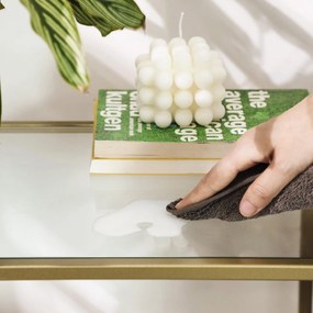 Moderný konzolový stolík sklenený, zlatá farba