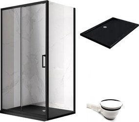 BPS-koupelny Obdĺžnikový sprchovací kút KZ104B BL 110x90 čierny/transparent + vanička ST04B BL čierna