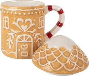 Keramický hrnček perníková chalúpka s viečkom - 13 * 10 * 15 cm / 350 ml