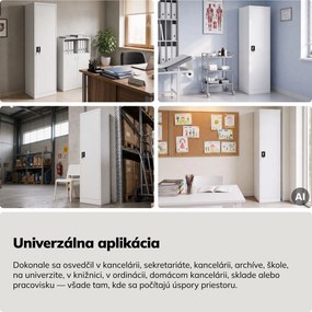 Kovová kancelárska skriňa na dokumenty, široká, biela, 450x1850x400 mm: ALEX