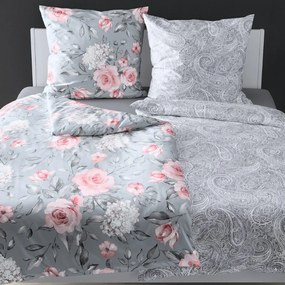 Bierbaum obliečka bavlnený satén 3676 Grey Roses - 140x200 / 70x90 cm
