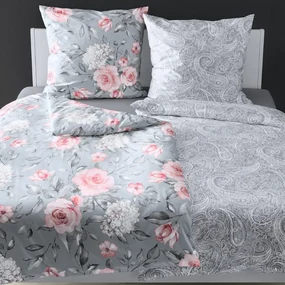 Bierbaum obliečka bavlnený satén 3676 Grey Roses - 140x220 / 70x90 cm