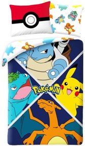 Halantex Obliečky z mikrovlákna 140x200 + 70x90 cm - Pokémon Charizard, Venusaur, Blastoise a Pikachu