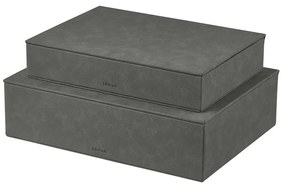 Antracitové úložné boxy v súprave 2 ks s vekom/dekoratívne z umelej kože 40x30x11 cm Sahla – Blomus