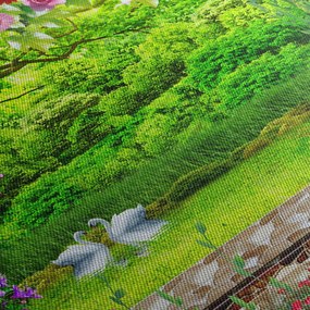 Obraz - Čarovná záhrada s labuťami (70x50 cm)