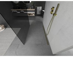 Mexen Kioto, priechodná sprchová zástena 100 x 200 cm, 8mm šedé sklo, 2x zlatá stabilizačná rozpera, 800-100-002-50-40