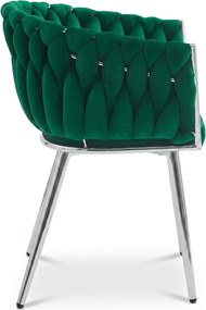 Zamatové jedálenské kreslo ORION VELVET so striebornými nohami, zelené