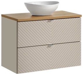 Závěsná skříňka Viva Cashmere s deskou a umyvadlem 80 cm kašmír/dub evoke