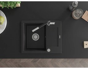 Mexen Enzo, 1-komorový granitový drez 576x465x174 mm a drezová batéria Flora, čierna, 6506-77-670401-07
