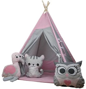 Detský stan TEEPEE (TÝPIE) ANIMALS s doplnkami - PLAMENÁK A KAMARÁDI - šedý/ružový
