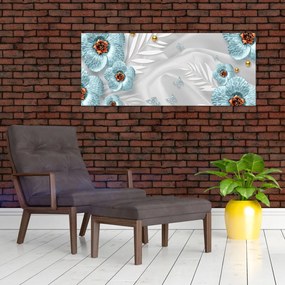 Obraz - 3D modré kvety (120x50 cm)