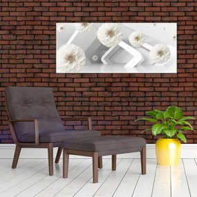 Abstraktný obraz s belostnými kvetmi (120x50 cm)