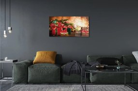 Sklenený obraz Darčeky vianočné ozdoby svetla 140x70 cm