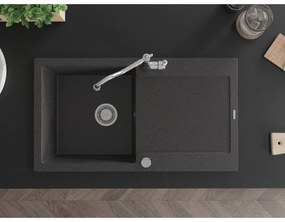 Mexen Leo, granitový drez 900x500x190 mm, 1-komorový a drezová batéria Carla, čierna škvrnitá, 6501-76-670700-00
