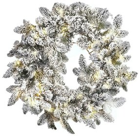 Zasnežený vianočný veniec s LED osvetlením ⌀ 70 cm biely SUNDO Beliani