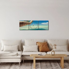 Obraz - Čisté more s palmou (s hodinami) (90x30 cm)