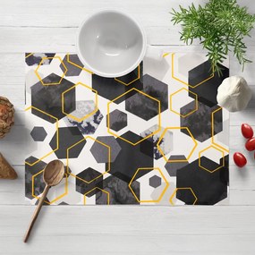Biante Bavlnené prestieranie na stôl Sandra SA-568 Sivo-modrofialové mramorové hexagóny na bielom 30x40 cm
