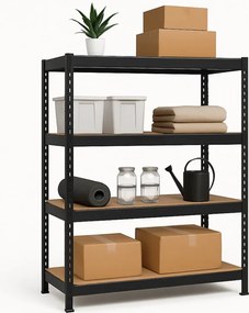 Regál 180x140x40 cm profesionálny 4-policový, nosnosť 1200 kg - čierny