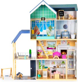 Veľký drevený domček pre bábiky ECOTOYS Rezidencia Maya 138 cm, 4 poschodia, 28 dielov