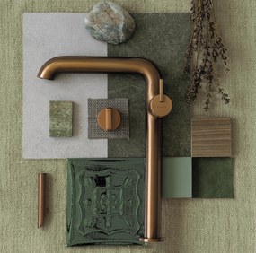 Deante Silia, vysoká umývadlová batéria s pravouhlým výtokom, bronzová, DEA-BQS_C24K