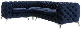 Tmavomodrá zamatová rohová pohovka (ľavý roh/do L) Chelsea – Ropez