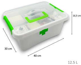 Lekárnička, úložný box na lieky s vnoreným organizérom, 2v1, s rukoväťou, antibakteriálna, 12,5 l