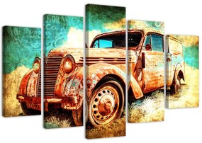 Obraz na plátně pětidílný Auto Retro Vintage - 150x100 cm