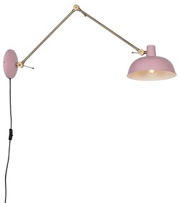 Retro nástenná lampa ružová s bronzom - Milou